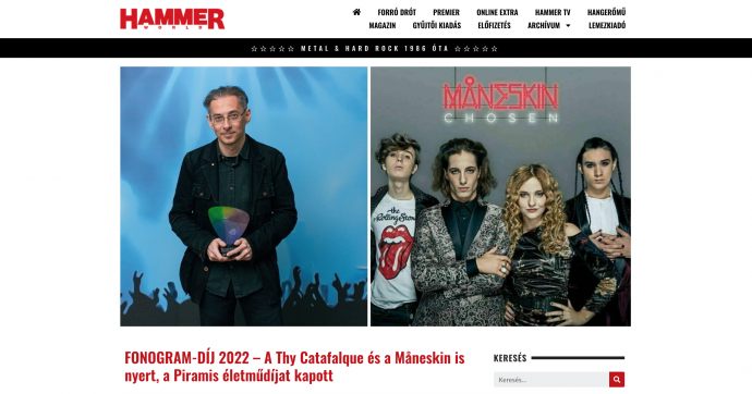 A Thy Catafalque és a Måneskin Fonogram-díjáról a Metal Hammer és a RockStation is beszámolt